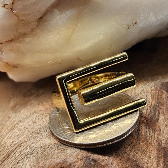 Contemporary Band Artisan GG Ring 14K Gold plated Unique Design - Picture 3 of 13